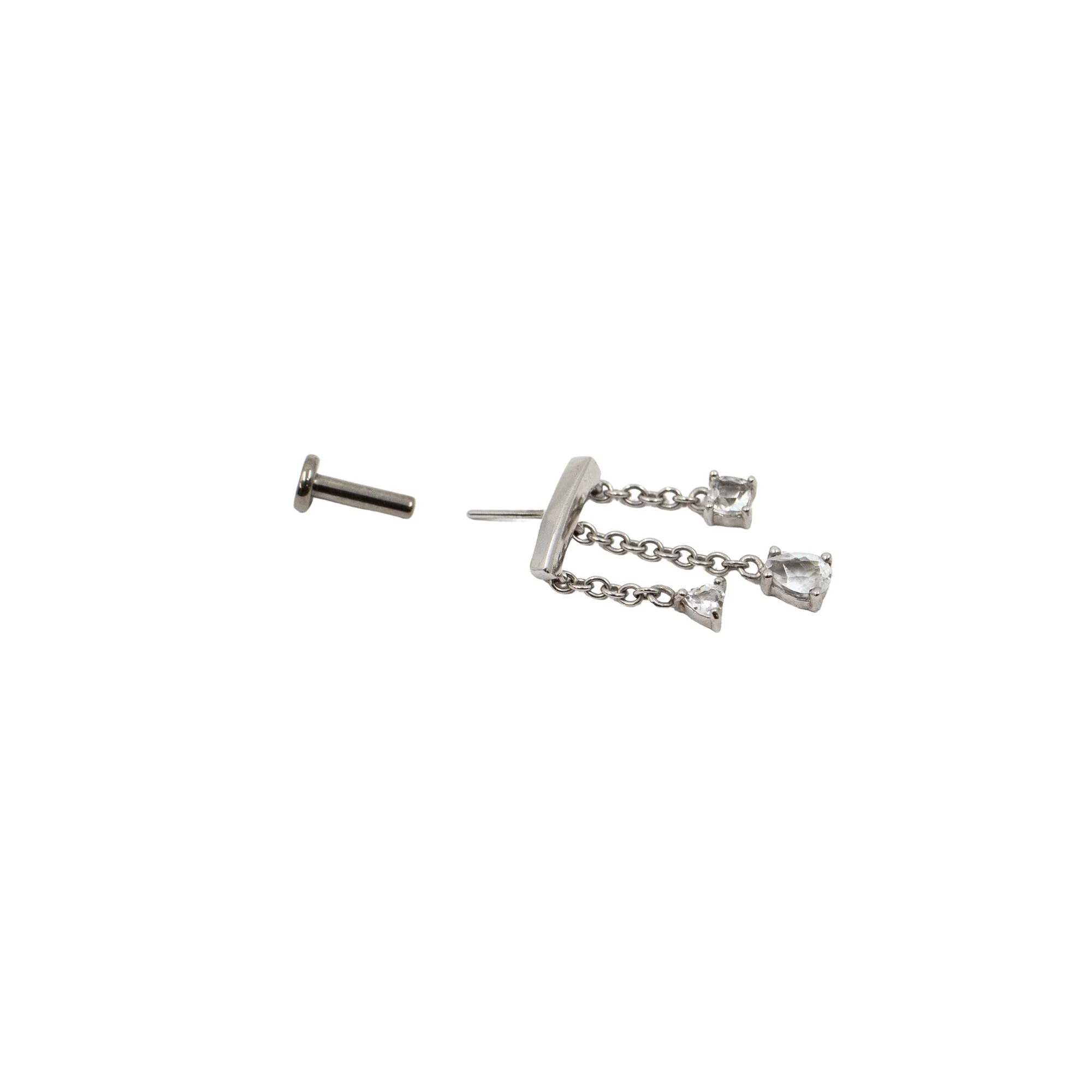 White Topaz Triple Chain Floating Helix Earring - Image 5