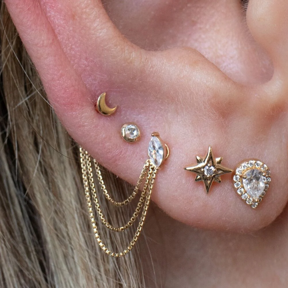 Tiny Crescent Moon Earring - Image 2