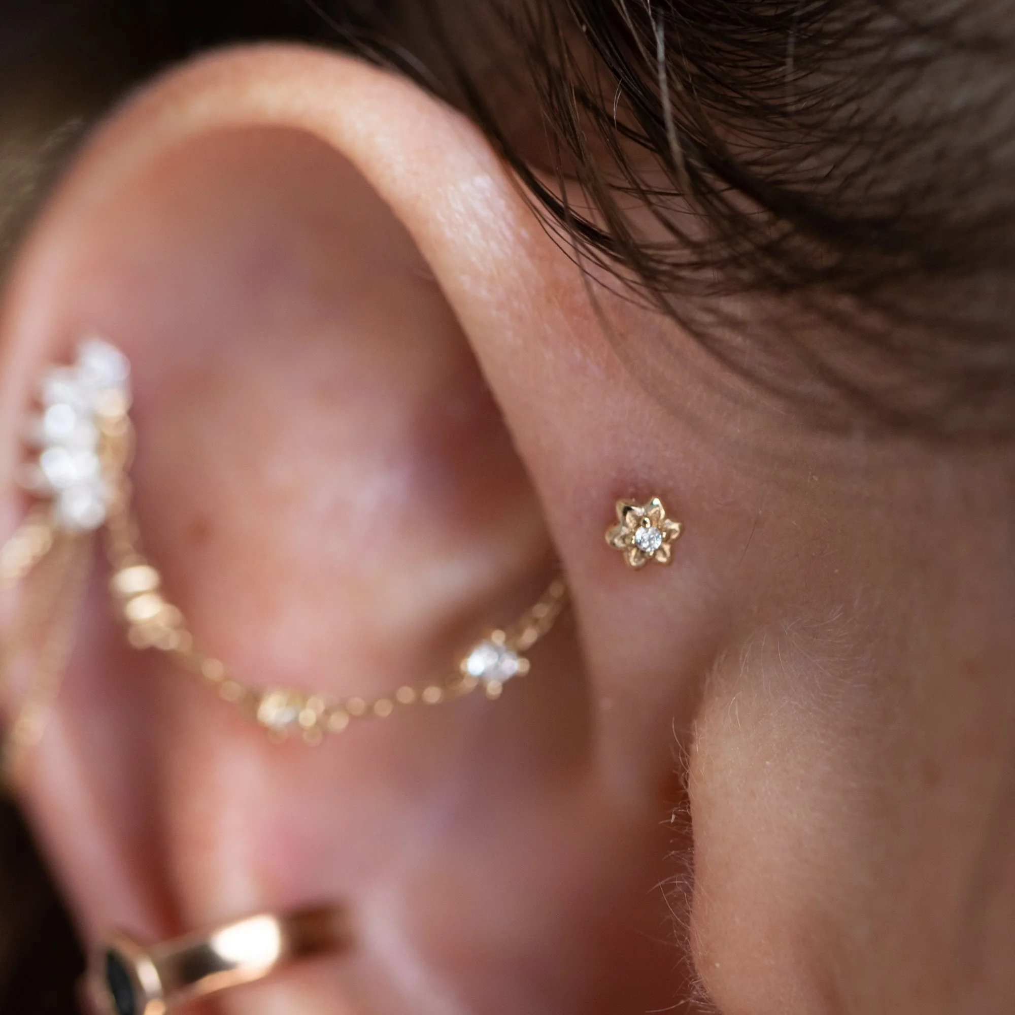 Tiny Crystal Flower Earring - Image 2