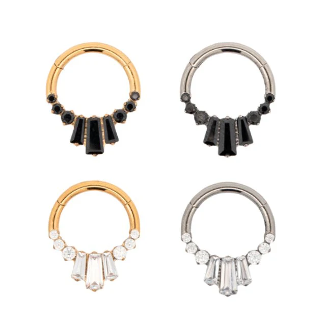 Baguette Crystal Daith Clicker Hoop