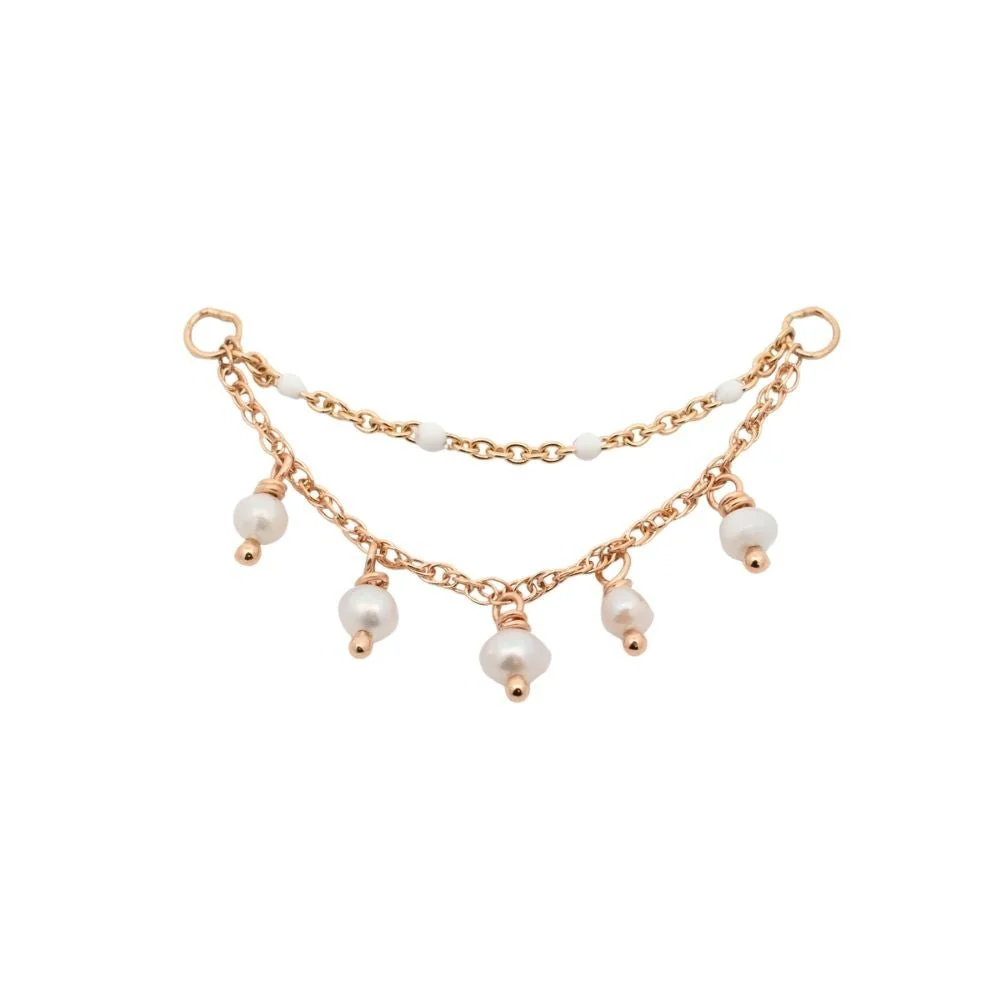 Double Pearl and White Enamel Chain Connector