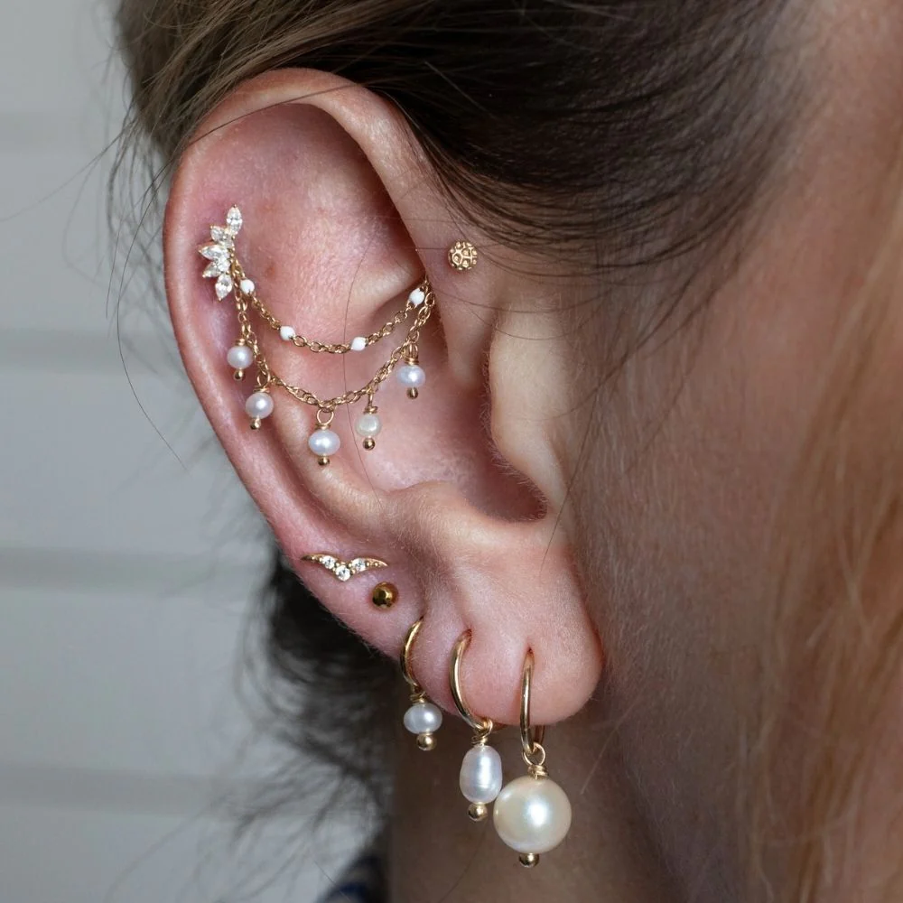 Double Pearl and White Enamel Chain Connector - Image 2