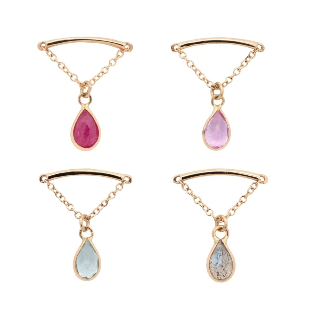Teardrop Gemstone Floating Helix Earring