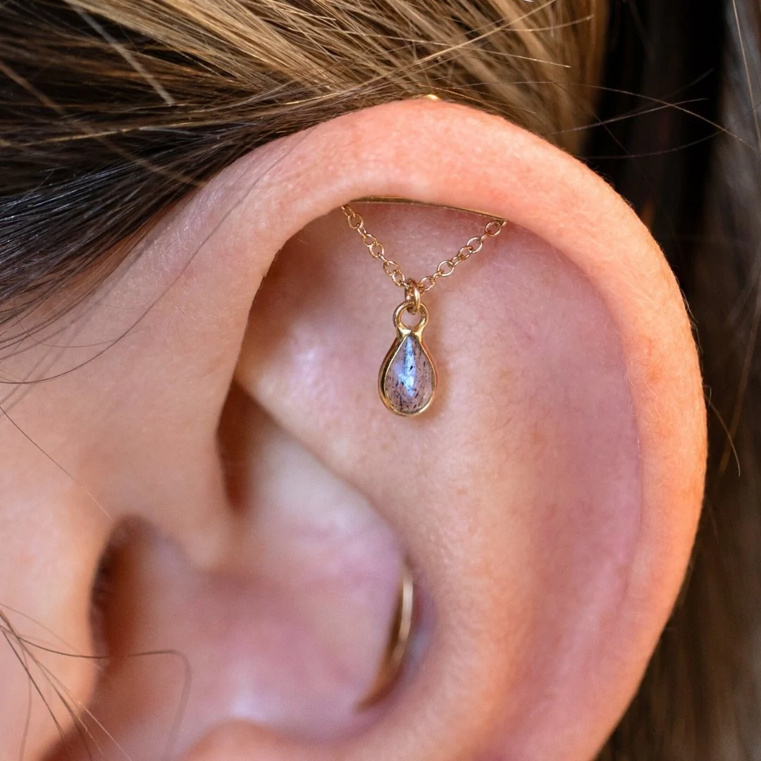 Teardrop Gemstone Floating Helix Earring - Image 2