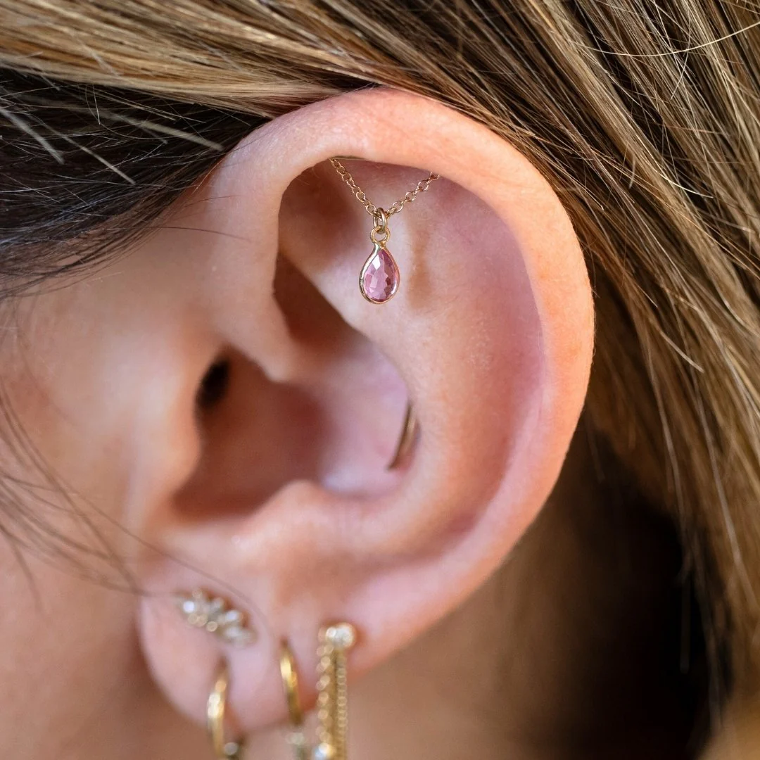 Teardrop Gemstone Floating Helix Earring - Image 4