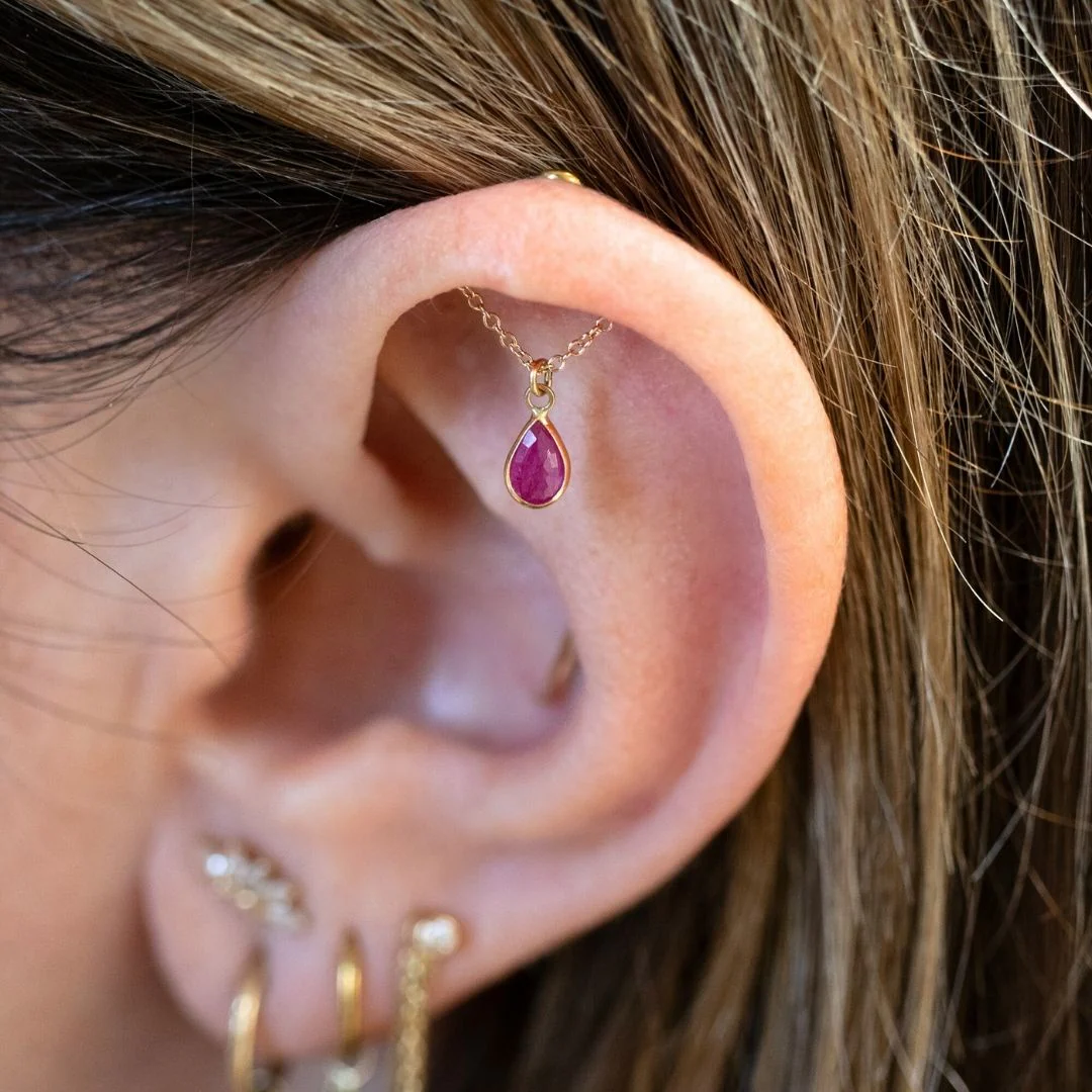 Teardrop Gemstone Floating Helix Earring - Image 5